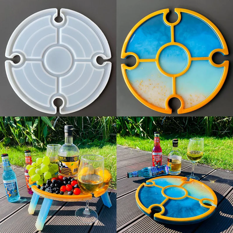 

DIY Epoxy Resin Mold Outdoor Camping Portable Folding Table Red Wine Glass Wine Table Beach Dinner Plate Silicone Mold DIY