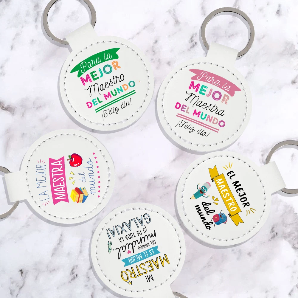 ครูที่ดีที่สุดในโลกพิมพ์พวงกุญแจวงกลมพวงกุญแจหนัง Pu พวงกุญแจชีวิตครูพวงกุญแจของขวัญวันครูสําหรับครู