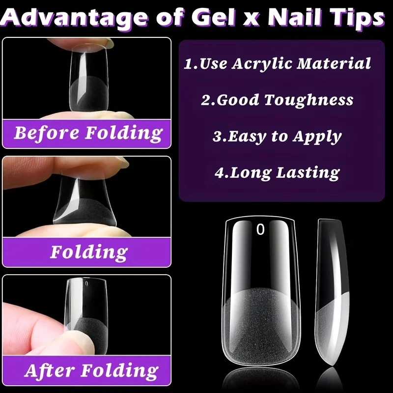 120/240/330/600pcs Medium Square Fake Nails - Clear Press-On Nails with Removable Gel Tips, Full Coverage Artificial Nails for S