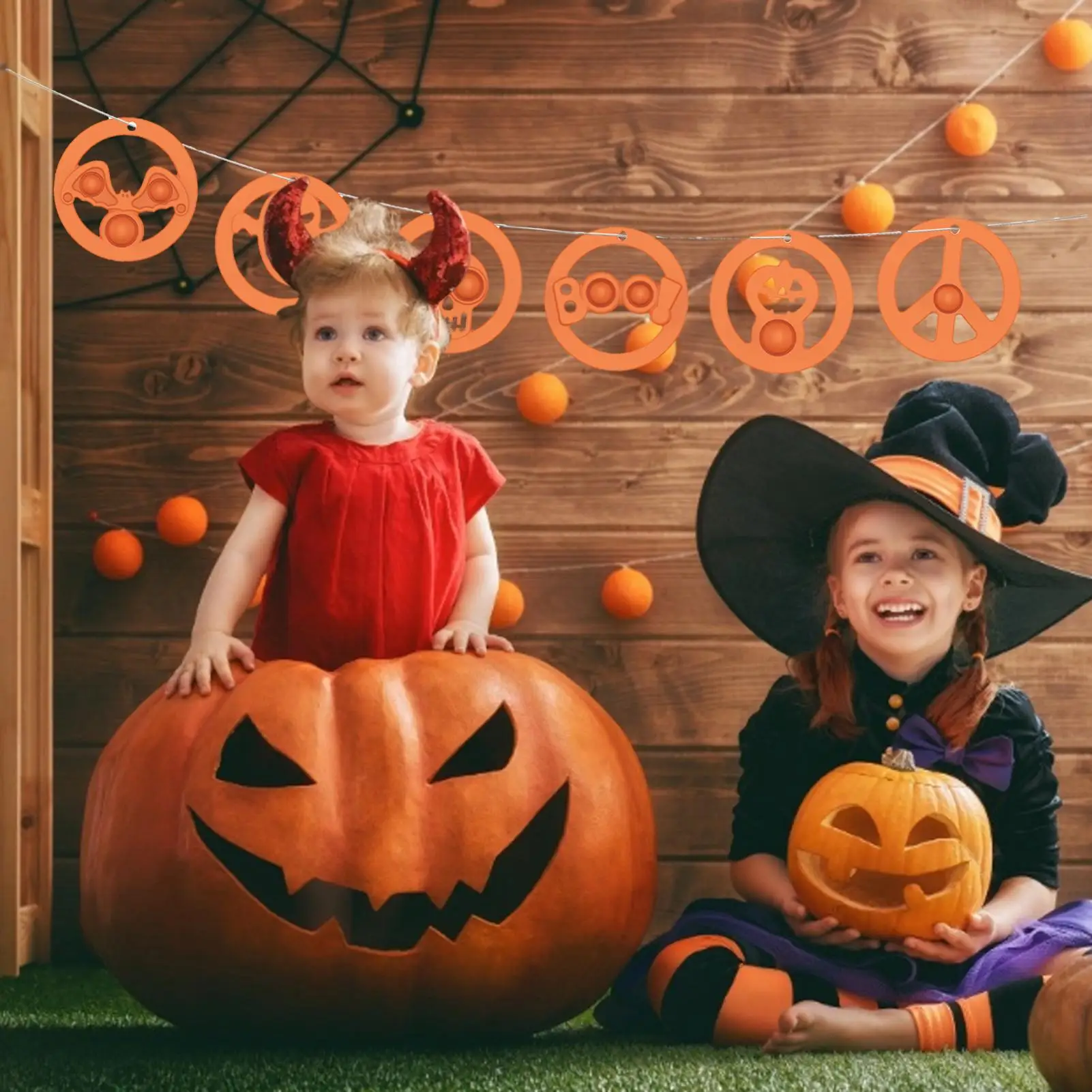 Halloween Banner Indoor Spooky Pumpkin Ghost Skull Bat Mantle Banner Garland For Wall Ceiling Window Fireplace Doorway Club
