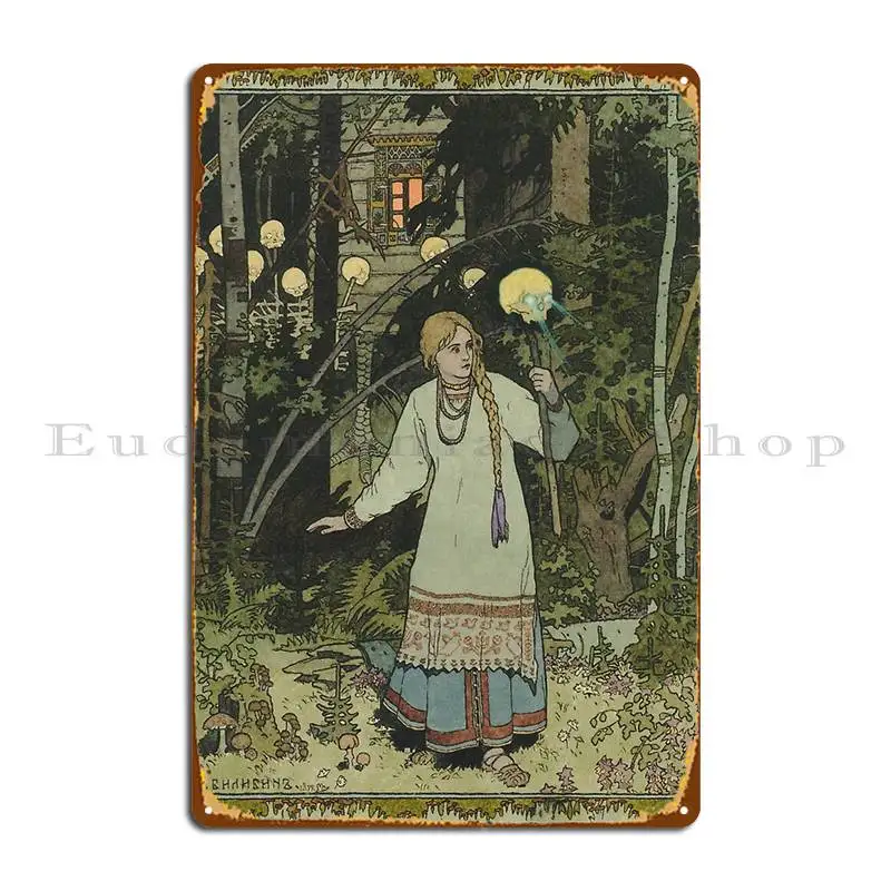 Vasilisa Taking The Skull With Burning Eyes Ivan Bilibin Metal Sign Design Pub Club Print Custom Decoration Tin Sign Poster