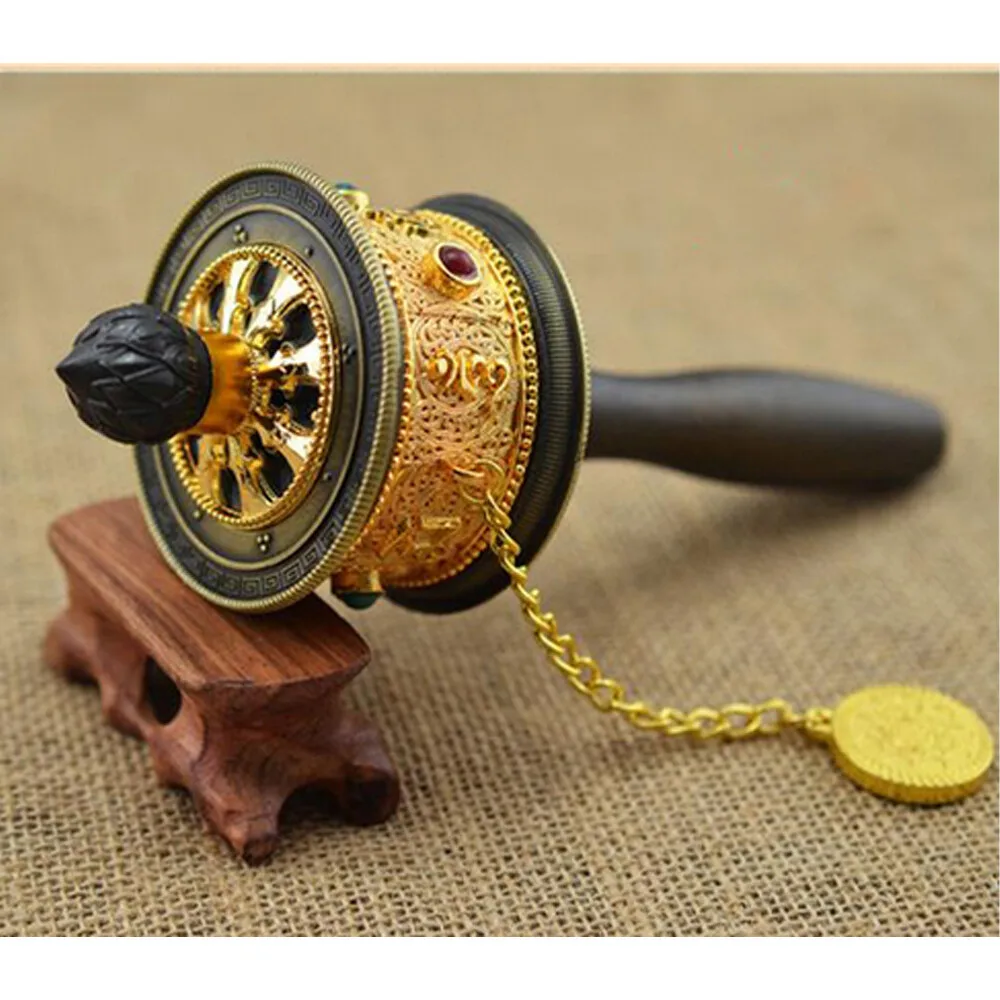 

New Rotating Hand Prayer Wheel Tibetan Buddhist Gold