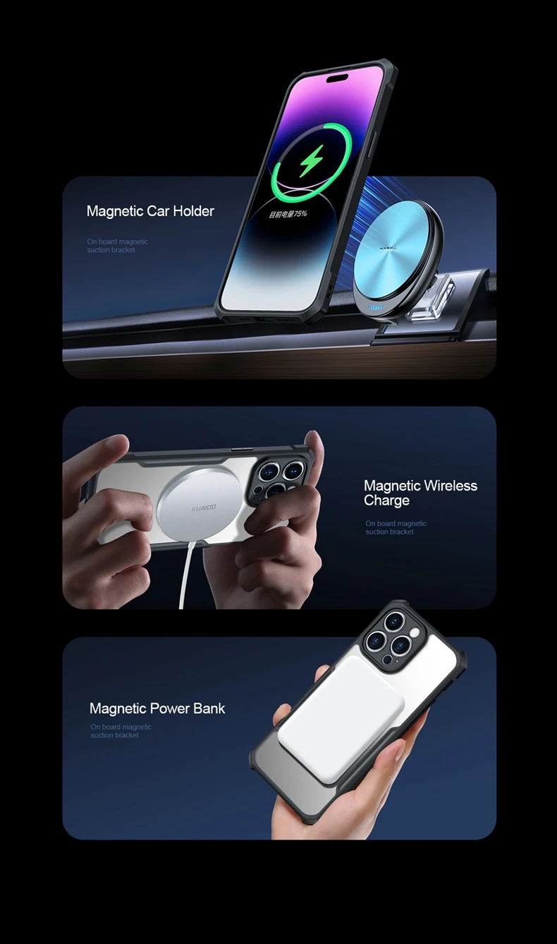 Xundd magnetisches Gehäuse für Samsung Galaxy S24 Ultra Case Airbag Anti-Drop Acryl & TPU Rückseite transparente Abdeckung mit Magnetst änder – Detail 3
