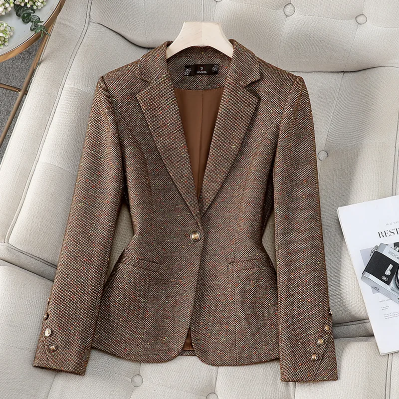Senhoras do escritório blazer jaqueta feminina manga longa único botão feminino negócios trabalho wear fino casaco formal primavera outono outerwear