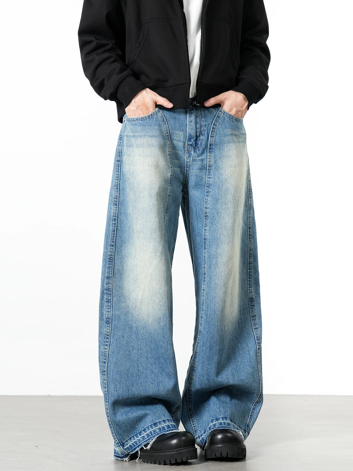 

Мужские джинсы Cleanfit Loose Wide Leg RAIN EDM в американском ретро-стиле, с деконструированным дизайном, молодежные, трендовые, прямые