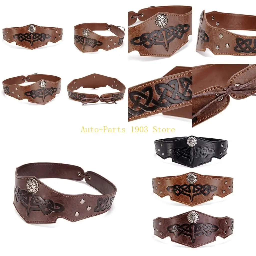 

E21C Motorcycle Driving Headwear Medieval Knight Headband Headpiece Halloween Cosplay Accessory Adjustable Leather Headband