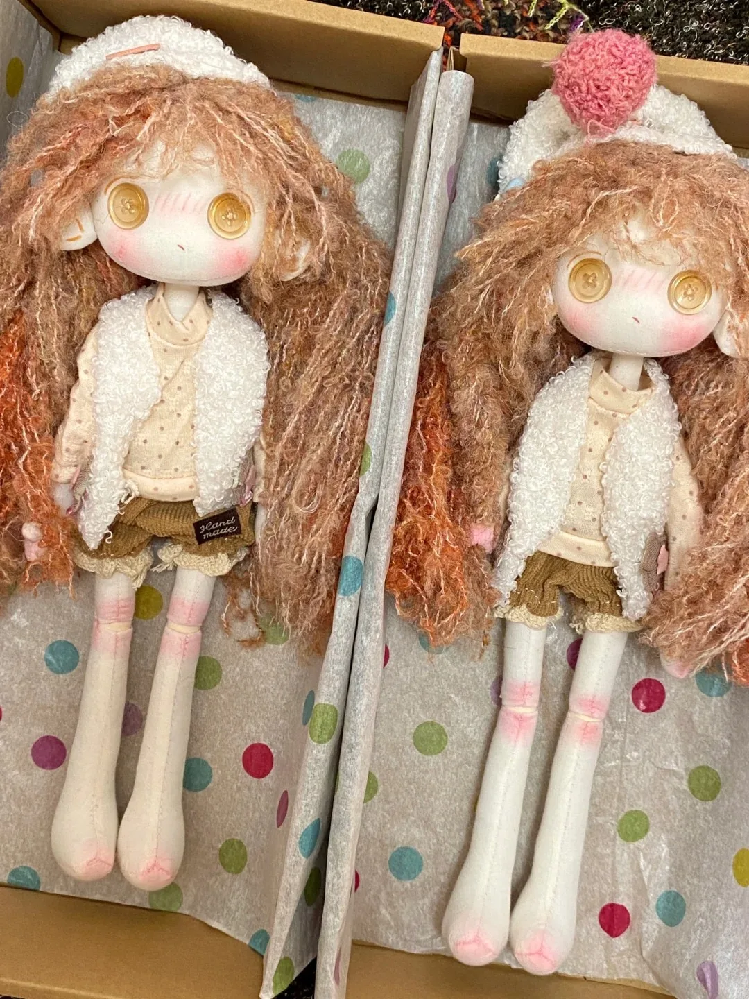

Handmade Doll Kawaii Curly Hair Button Eyes Cute Art Doll For Kids Girls Collectors Gift Home Decor no shoes