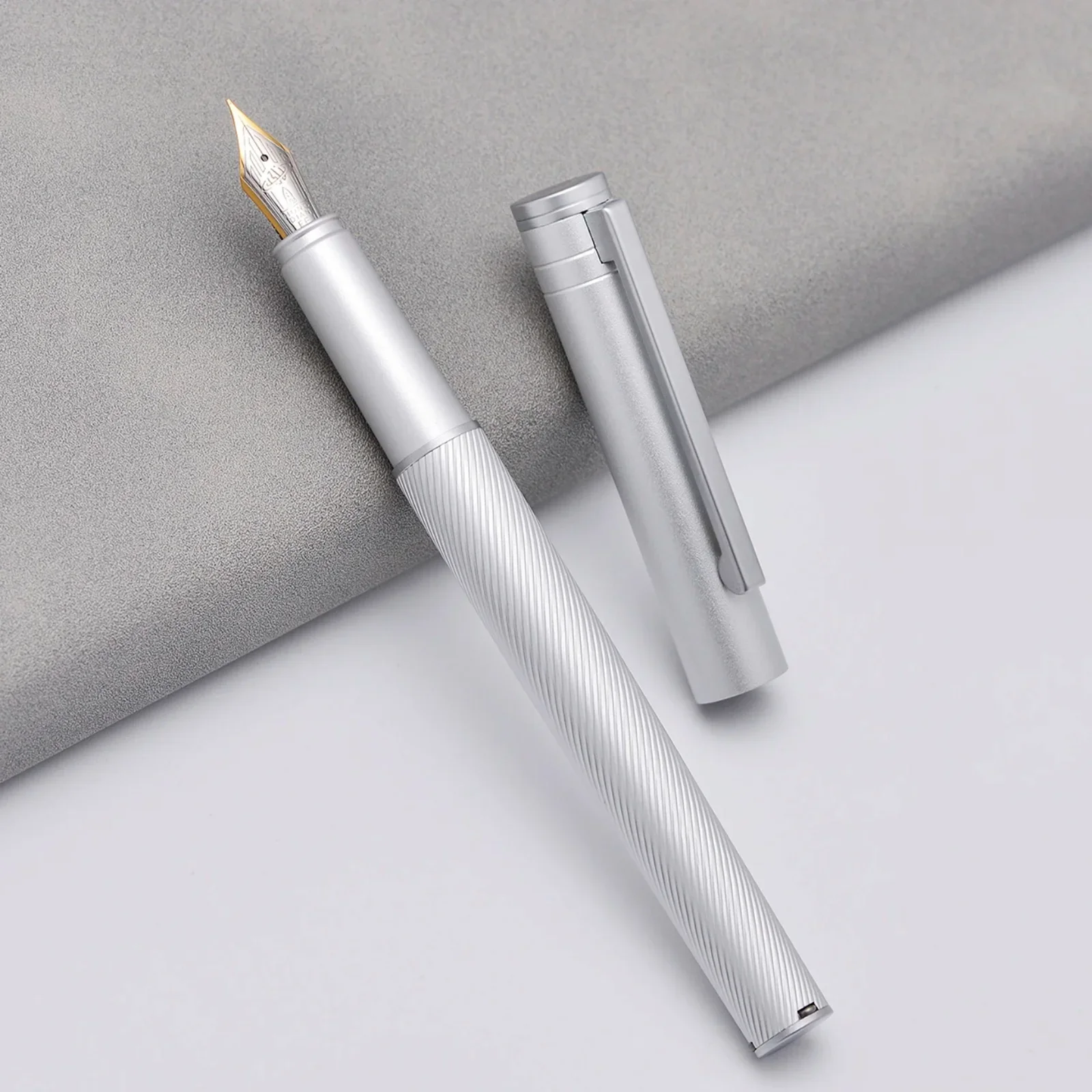 

Hongdian H1 Metal Fountain Pen Aluminum Alloy Beautiful Silver-golden Nib EF/F 0.4/0.5mm Writing Ink Pen for Business Office