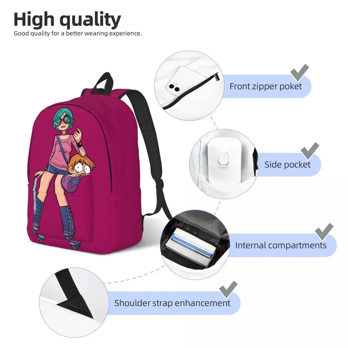 Batter Up for Teens Student School Bookbag Scott Pilgrim VS the World Daypack Elementary High College Durable