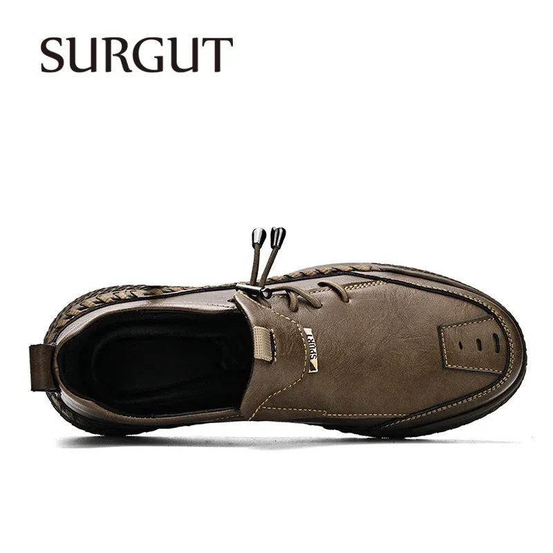 SURGUT Men Casual Shoes Luxury Handmade Leather Spring Summer Breathable Comfy Shoes Men British Style Shoes Men Plush Size 46