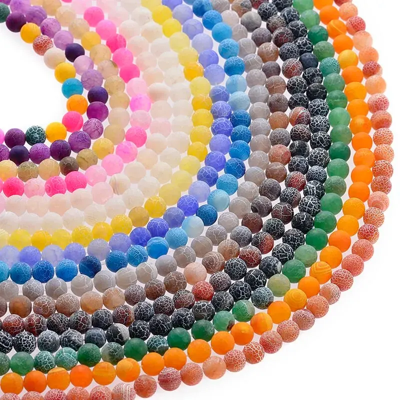 6mm 63pcs Round Beads Ball Frost Cracked Agates Natural Stone Beads for DIY Necklace Bracelet Jewelry Making