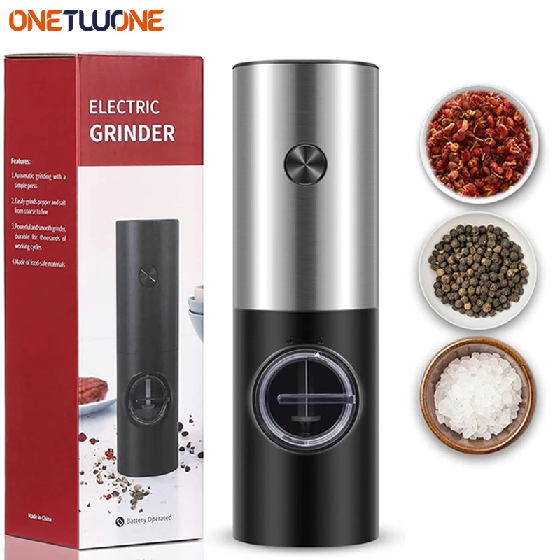 1/2Pcs Electric Salt and Pepper Grinder,Automatic Powered Spice Mill Shakers Refillable Battery Operated Spice Mills with Light