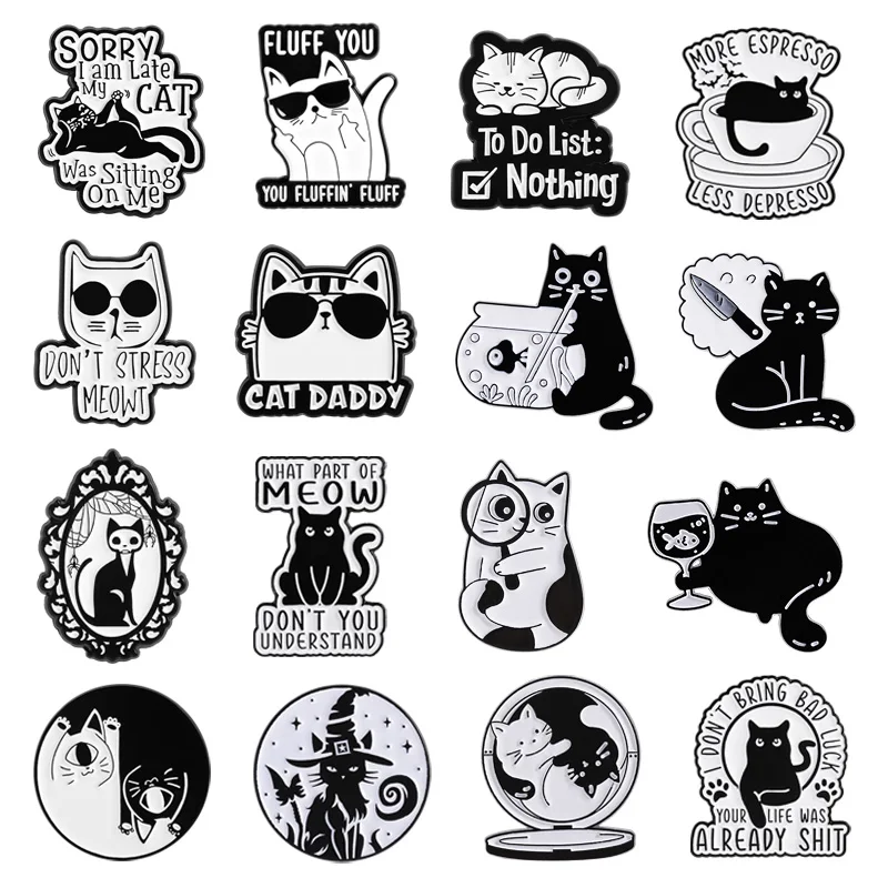 Cartoon Black Cat Enamel Pins I Do What I Want Rebellious Cat Cute Animal Brooches Lapel Badge Fashion Jewelry Gifts for Friends
