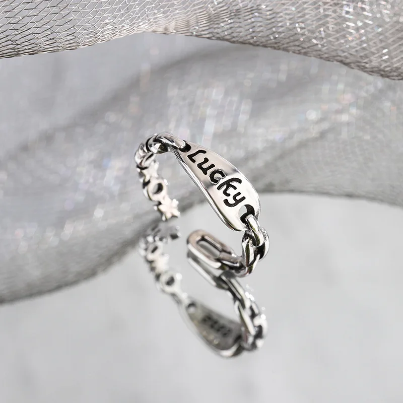 Anillos de plata de ley 925 con palabra de la suerte para mujer, joyería de lujo de calidad, regalo, ofertas femeninas