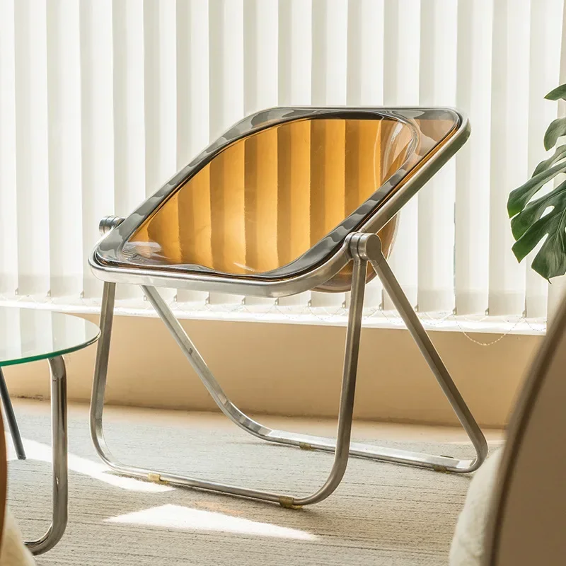 Medieval folding chair – transparent, Nordic designer style; ins net red, fit for cafe, milk tea shop, dining use