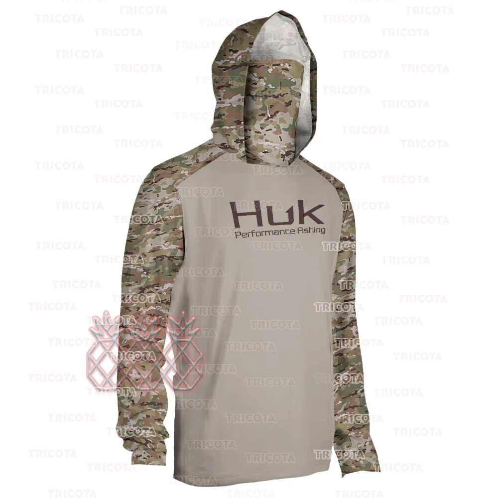 

HUK Fishing Shirt Hooded UPF 50+ Men Face Cover Fishing Clothes Outdoor Summer Mask Hoodie Sun Uv Protection Camisa De Pesca