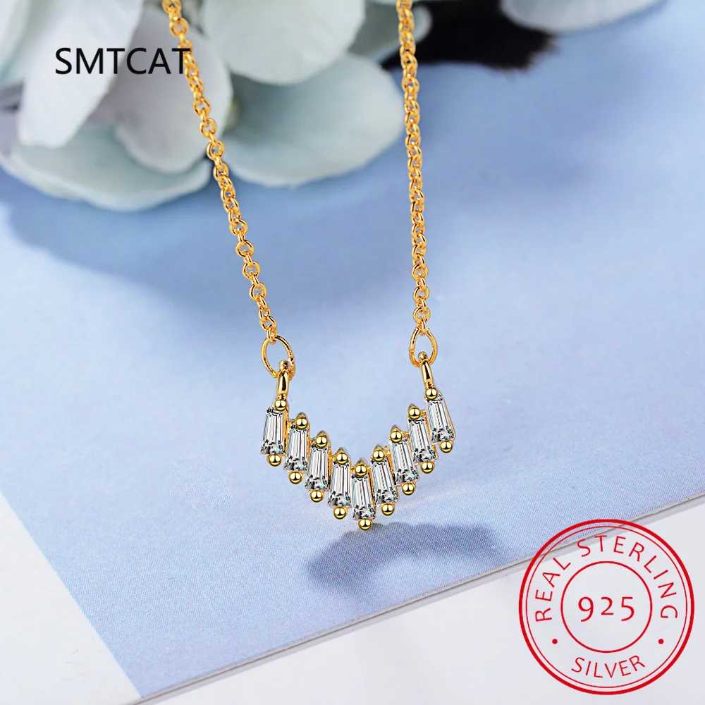 

18k Gold Plated V Letter Necklace 925 Sterling Silver Simple 1mm Moissanite Necklace For Women Jewelry Choker Colar de Prata