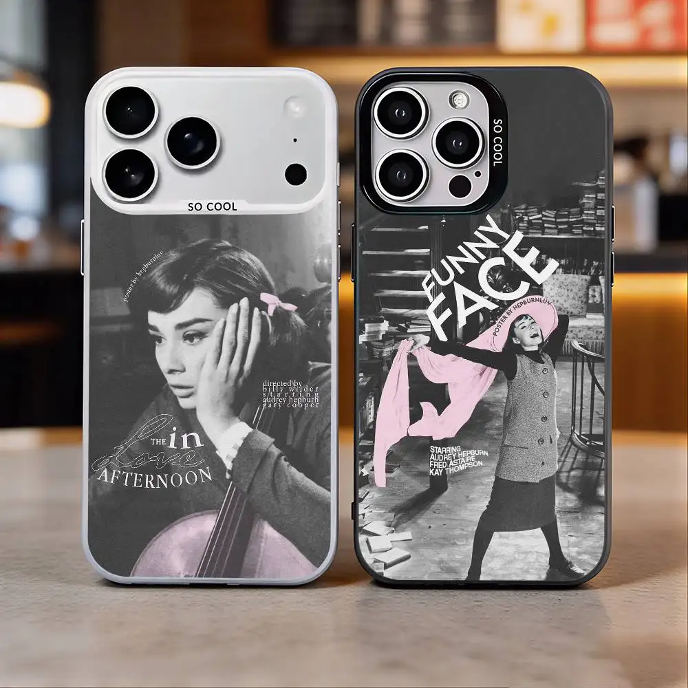 A-Audrey H-Hepburn Phone Case For iPhone 17,16,15,14,13,12,11 Plus,Pro Max,Colored Silver Phone Case
