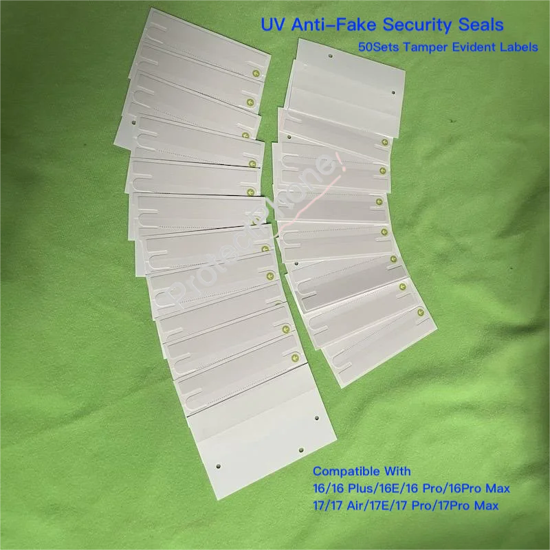 50Sets UV Anti-Fake Self-Adhesive Security Paper Seals For 17E 17Air 16 17Pro Pro Max Plus Warranty Void Tamper Evident Labels