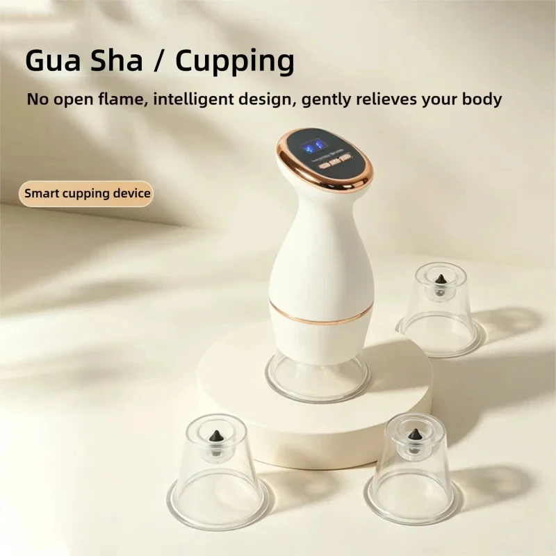 Electric Cupping Massager for Back GuaSha Suction Rechargeable Portable Lightweight Body Meridian Brush with Multiple Cups