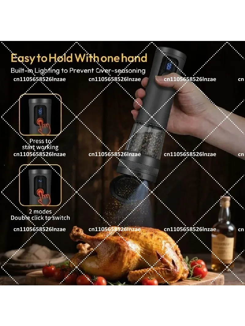 Electric Pepper Grinder Adjustable Coarseness, Automatic Salt Mill for Sea Salt Peppercorns, Portable Spice Jar for Kitchen