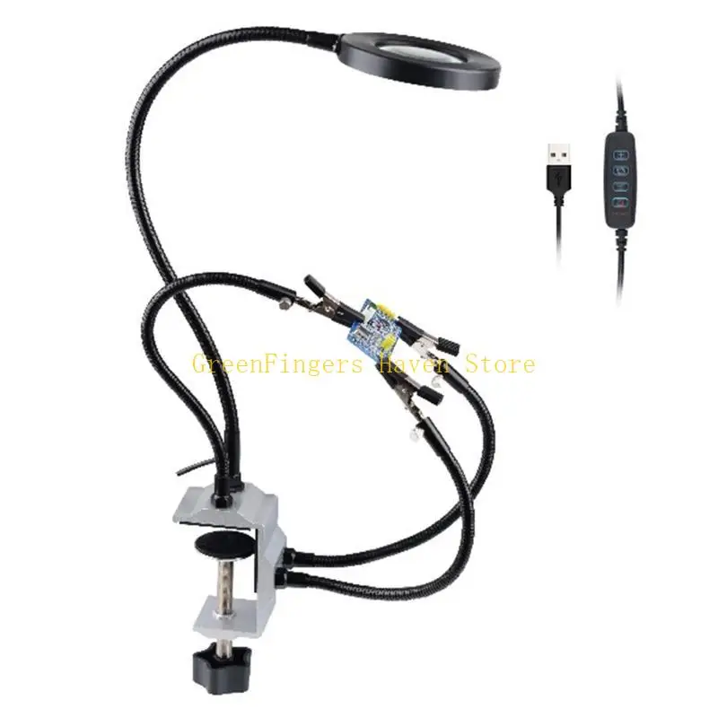 F68D Helping Hands Soldering Third Hand PC-B Holder Tool LED Lighted with 4 Flexible Arms Electronics Repair