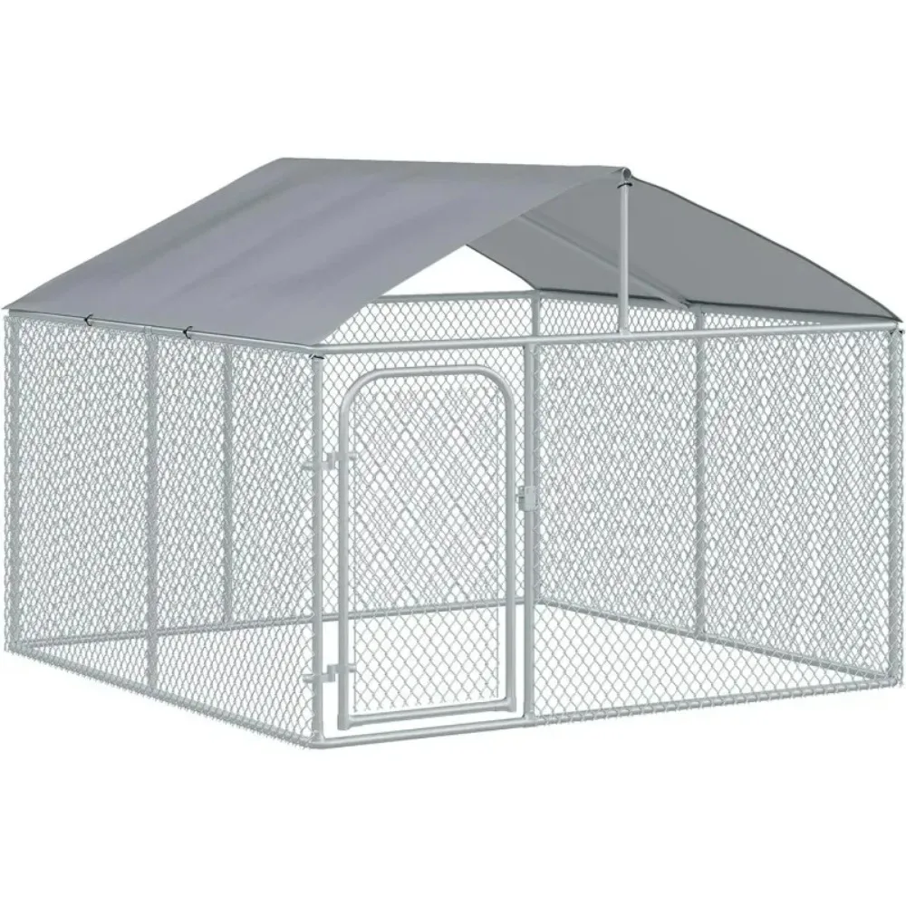 

Large Dog Kennel Outside, Heavy Duty Dog Cage with Waterproof Cover, Outdoor Fence Dog Run with Galvanized Chain Link