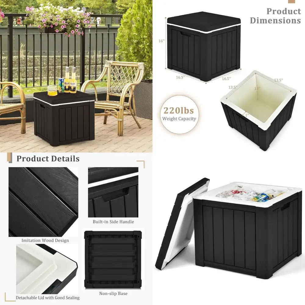 

Портативный многофункциональный изотермический контейнер на 10 галлонов с ручкой, для патио, с функцией ледяного ящика и походного стула - черный