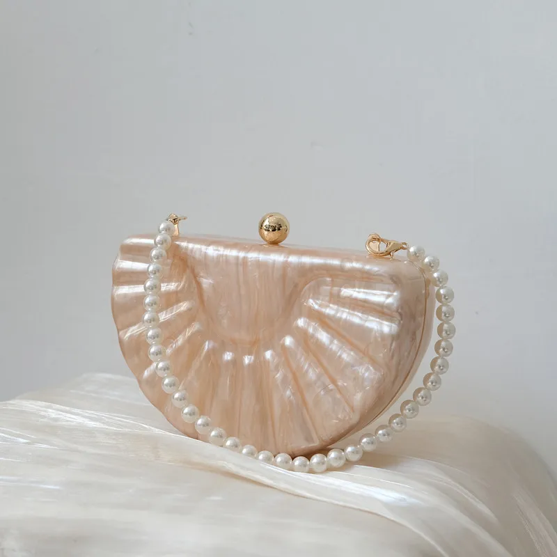 

Woman New Wallet Fashion Solid Acrylic Beige Party Vintage Evening Bags Champagne Semicircle Clutch Wedding Women Casual Handbag