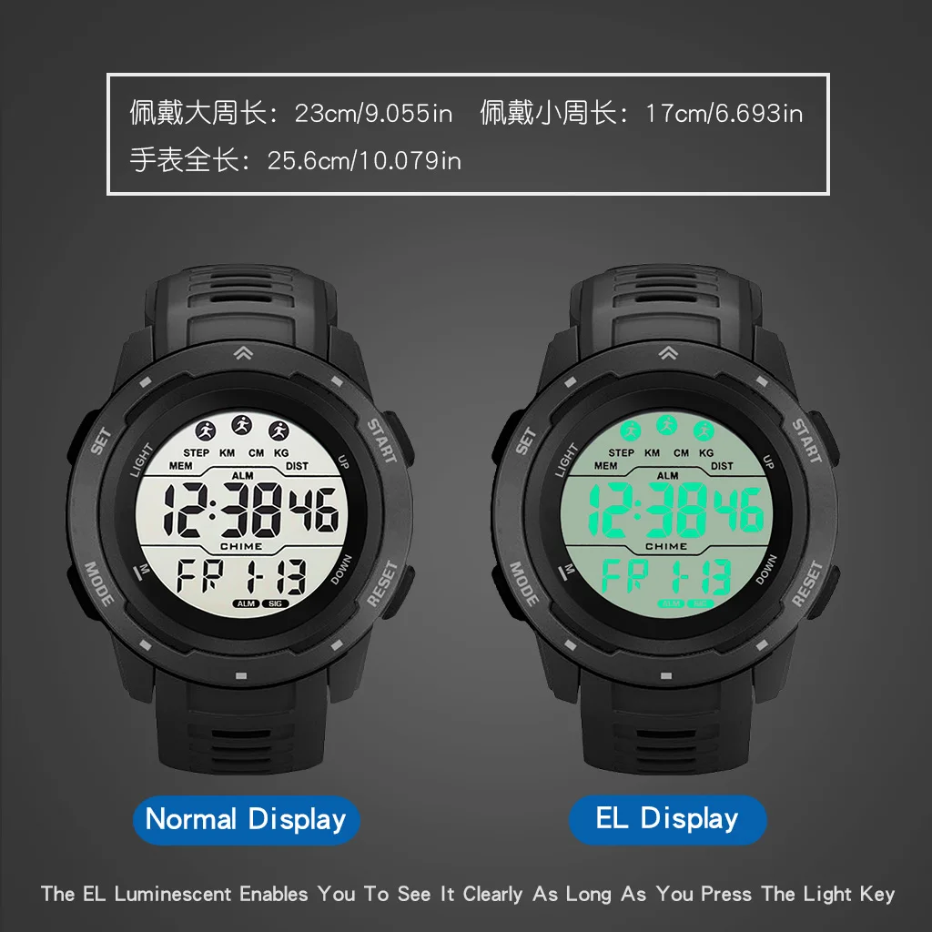 Digital Watches Men Men Numbers Sport Watch 5ATM Waterproof Back Light Round Screen Digital Multifunction Alarm Swimming