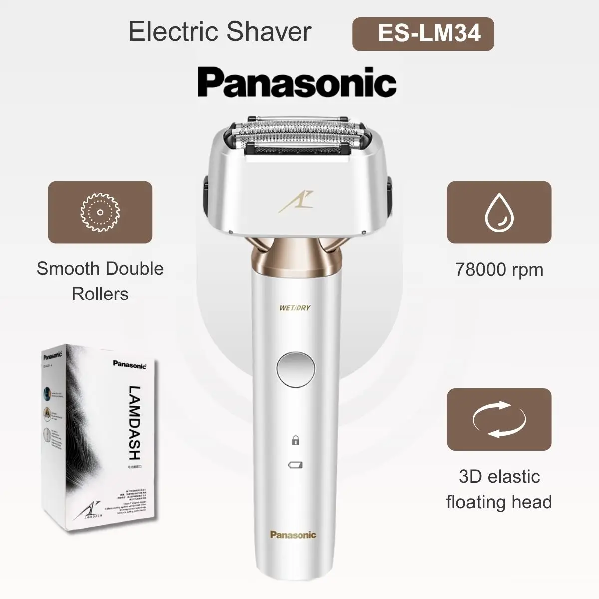 

Panasonic ES-LM34 Men’s Electric Shaver, 3-Blade System with 30° Nanotech Blades, Wet & Dry Use, Made in Japan
