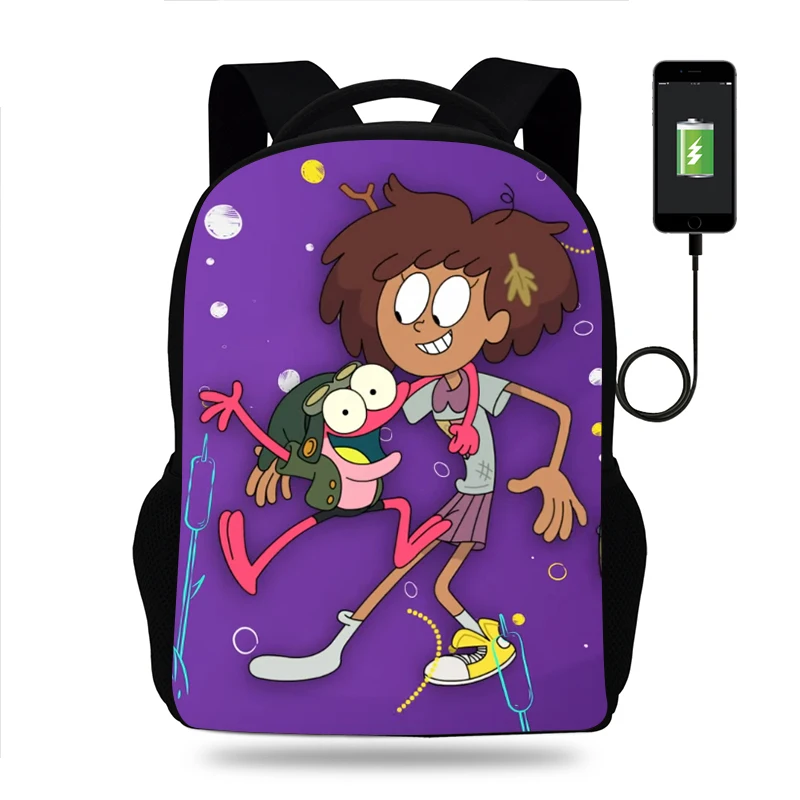 

Disney Amphibia Backpack Boys Girls School Bag Teenager Book Bags Men Women Rucksack USB Travel Knapsack Mochila