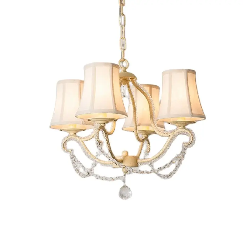 American beige candlestick chandeliers lights bedroom living room crystal lamp dining room cloakroom French fabric hanging light