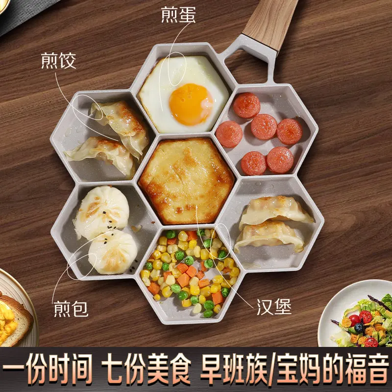 

Новая сковорода для завтрака с 7 отверстиями — антипригарная кастрюля для яиц для гамбургеров для коммерческих и домашних жареных яиц-пашот