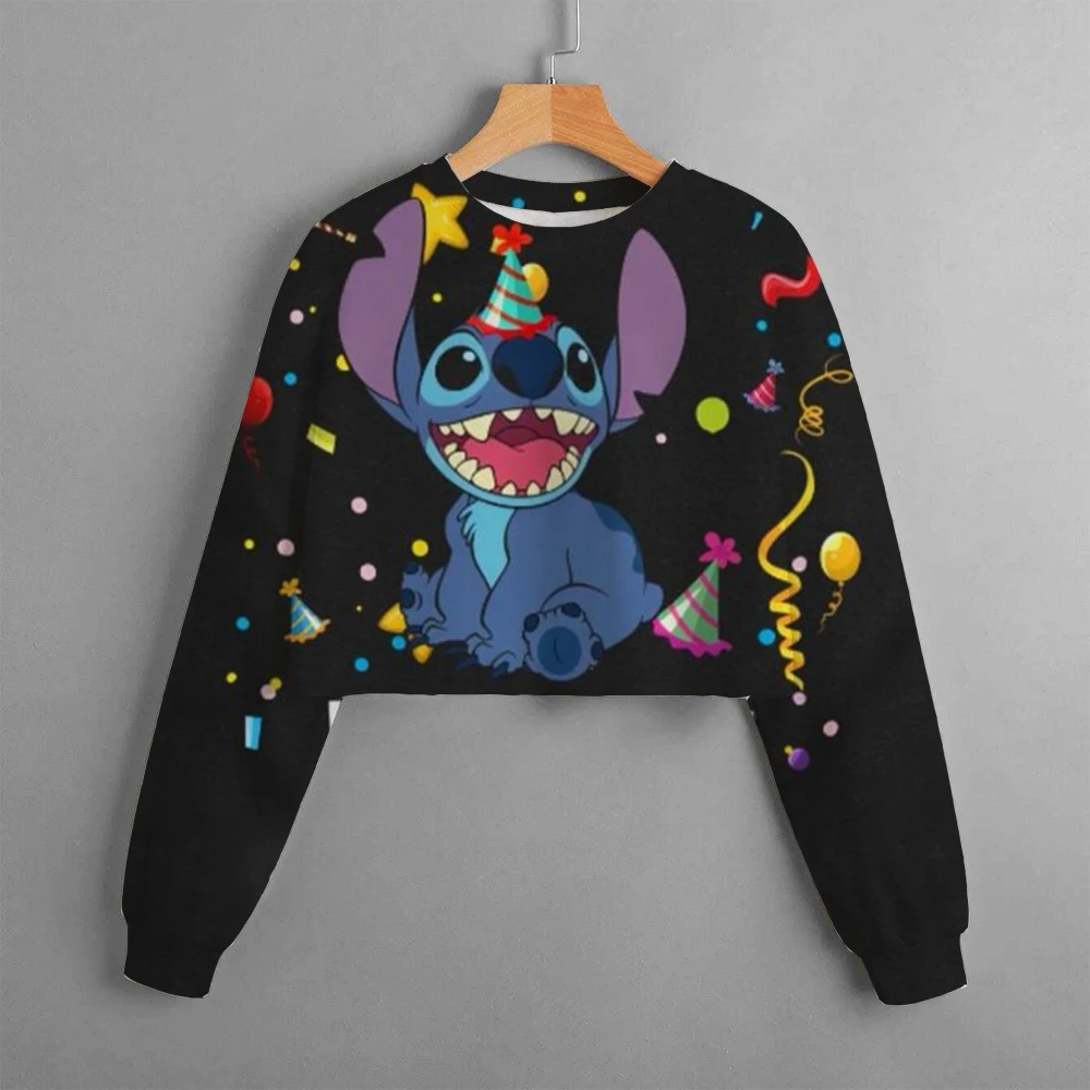 Casual New christmas Disney Children\'s Clothing Print Girls Short Hoodie Sweater Stitch Comfortable and Cute Top