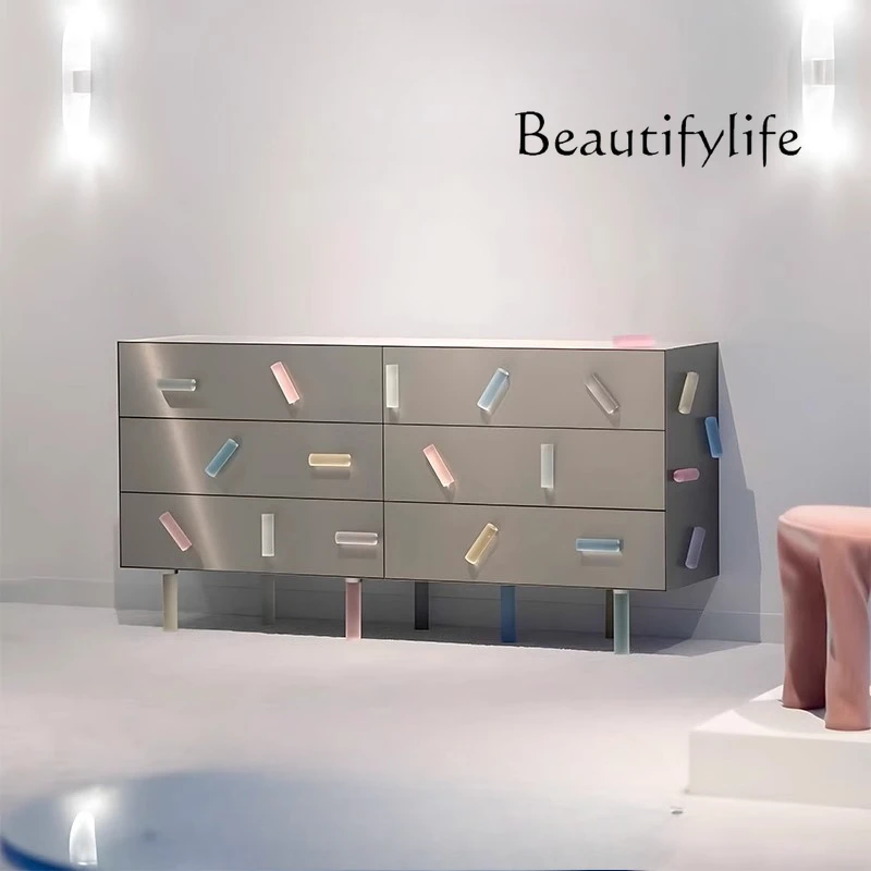 

Modern simple cream style dining side cabinet acrylic living room home exhibition hall model room storage cabinet