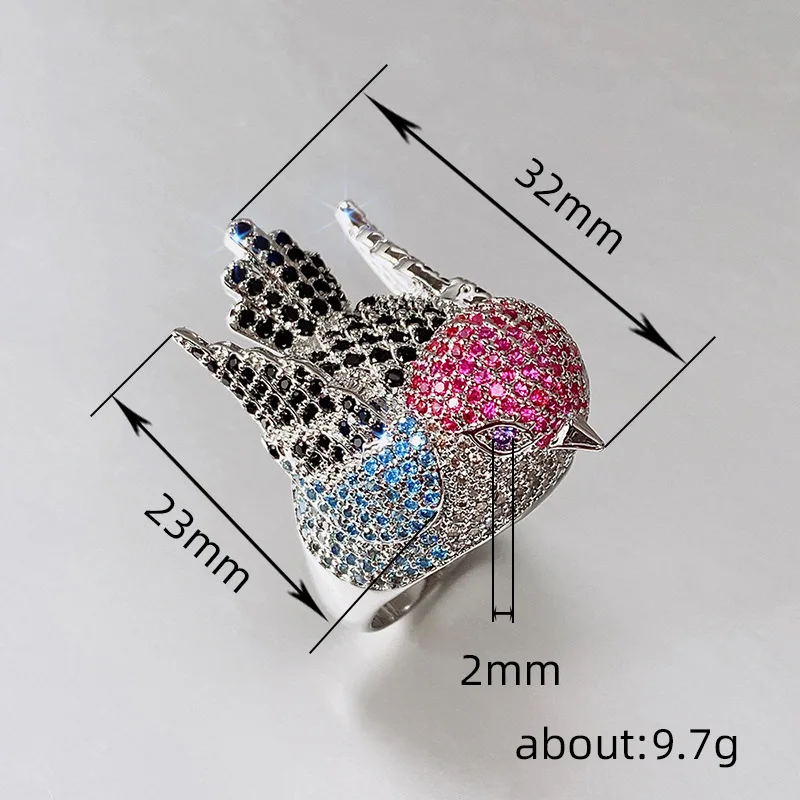 Huitan Hyperbole Bird Finger Ring Female for Cocktail Party Colorful Cubic Zirconia Bling Bling Animal Accessories Chic Jewelry