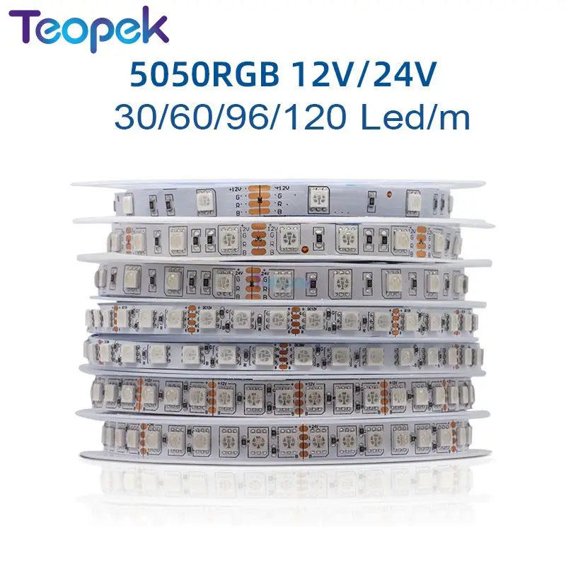 

High quality 5050 SMD RGB LED Strip 30/60/96/120 LED/m DC12V/24V Flexible LED Light Tape For Office Hotel Decoration