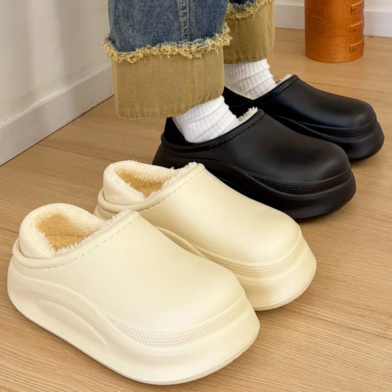 

Light Waterproof Cotton Slippers Women Winter Thick Fleece Lining Clogs Slippers Woman Fashion Chunk Platform Cotton Shoes Mujer