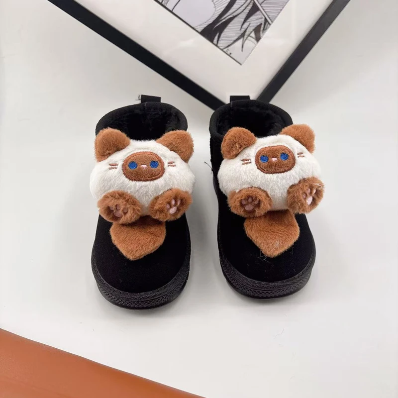 

Children Ankle Boots with Cute Toys Kids Snow Boots Thick Warm Fur 2025 Winter New Boys Girls Plush Shoes Comfortable Non-slip