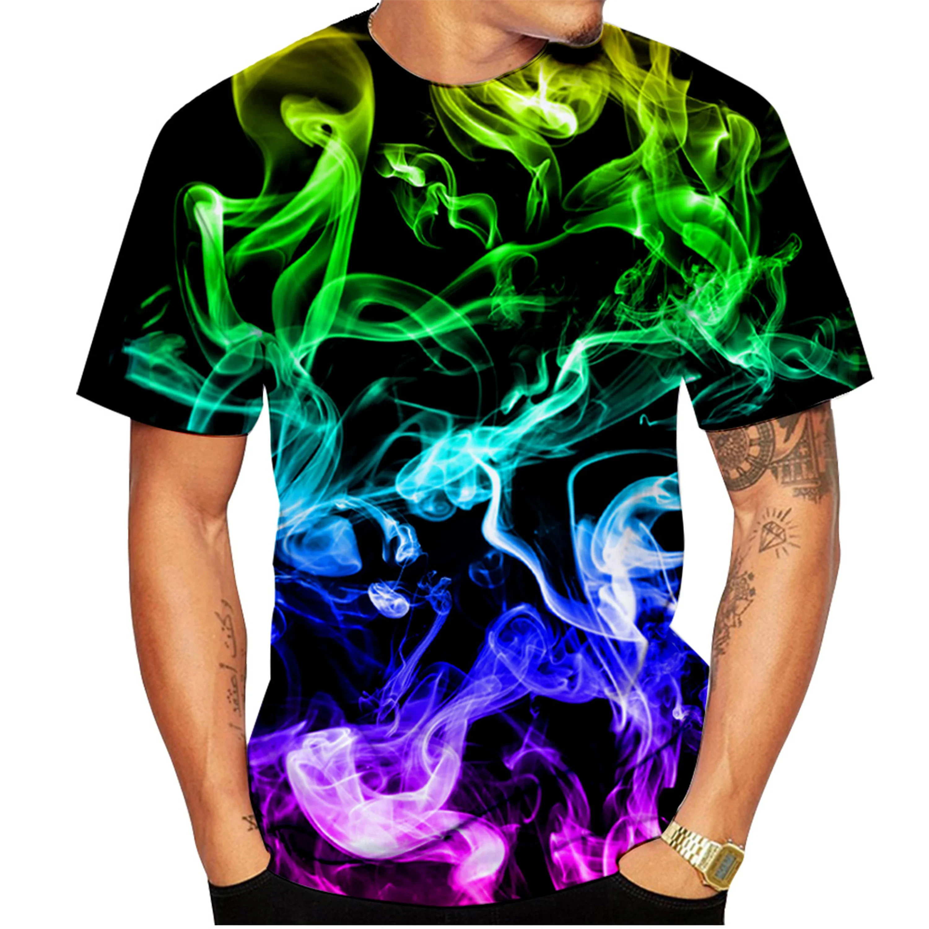 New Fashion Colorful Flame 3D Printing T-shirt Men and Women Summer Casual Short-sleeved Shirt Top