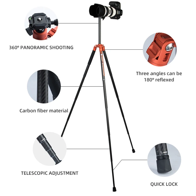 Fotopro Professional Quality Fiber Lightweight Universal Remote Operation Carbon Digital Dslr Camera Stand Tripod