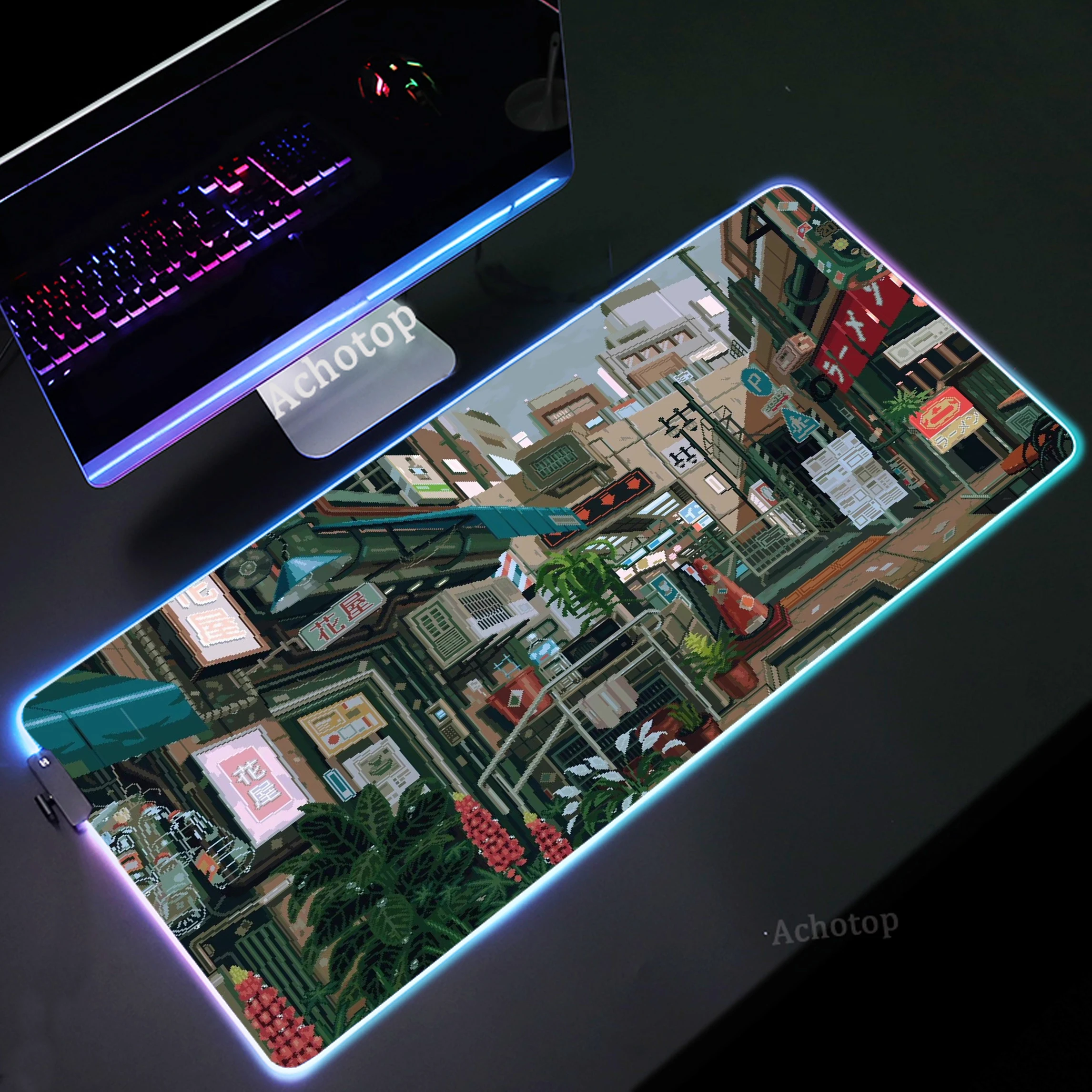 RGB Japan Street Mousepad Pc Gaming Mouse Pad LED Gamer Rubber Mouse MatKeyboard Pads Large Luminous Pads Computer Deskmat