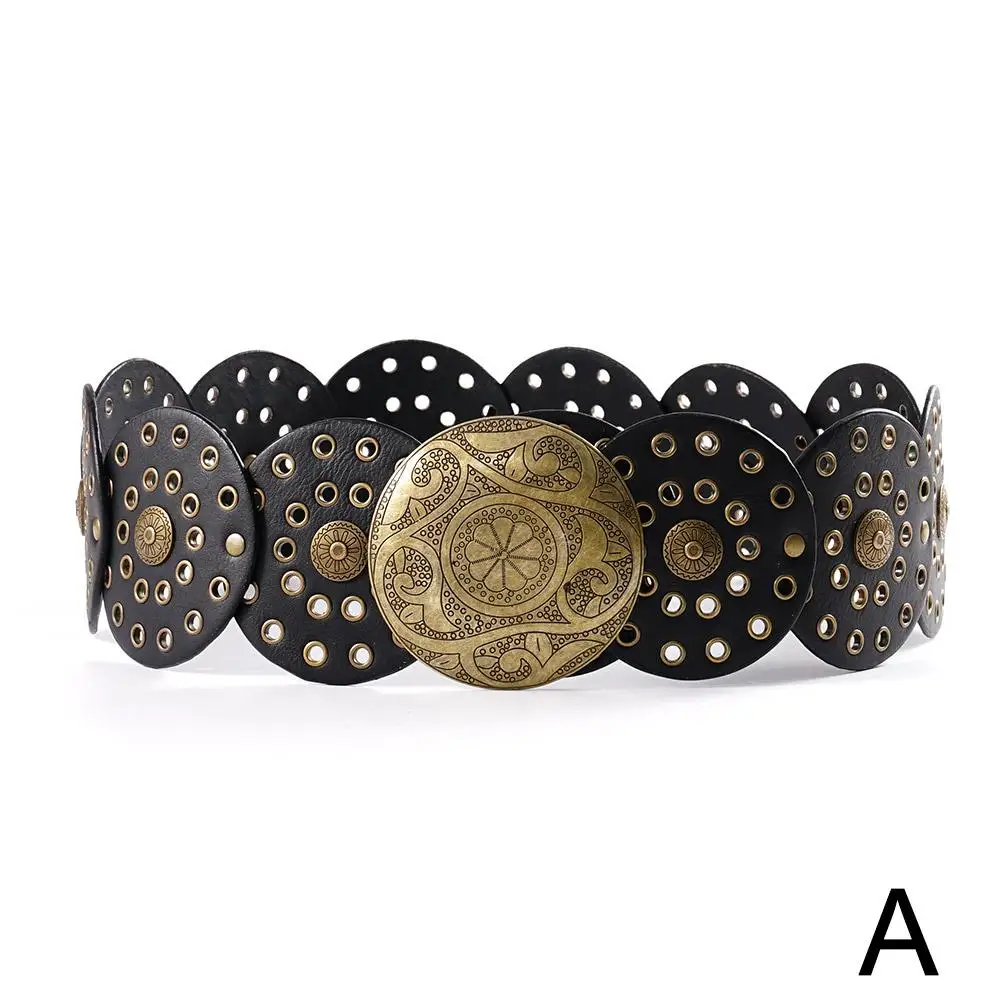 Vrouwen Amerikaanse Retro Westerse Riem Holle Overdreven Cowboy Brede Schijf Riem Y2K Westerse Cowgirl Disc Cinch Lederen Riem Voor T0D0