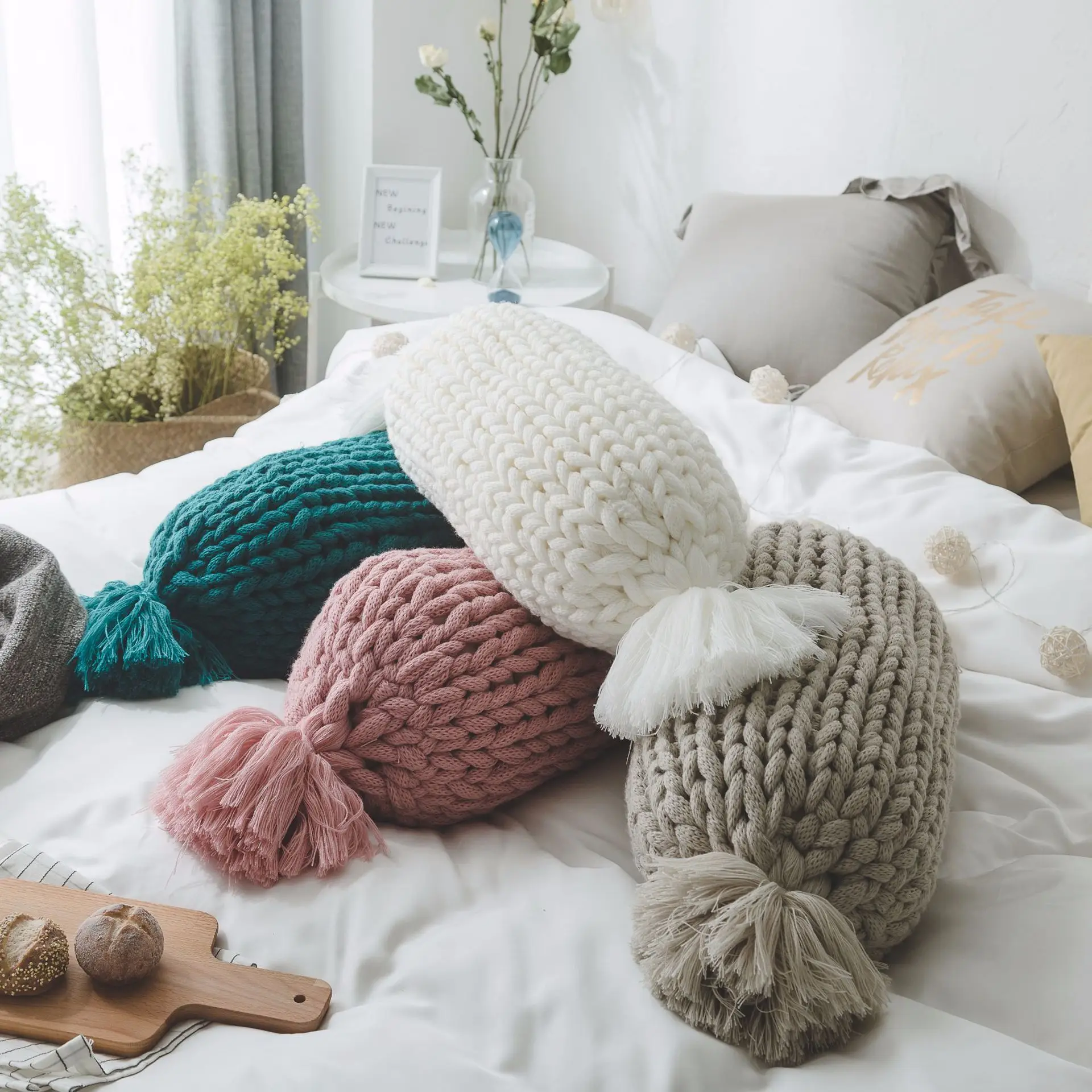 

Handmade Chunky Knit Cushion - Super Soft Scandinavian Nordic Throw Pillow for Couch, Armchair, Cozy Home Decor Lumbar Pillow