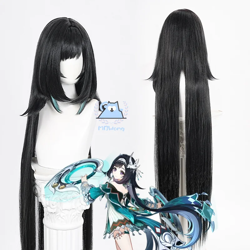 Genshin Impact Lan Yan Cosplay Wig Cyan Highlights 120CM Long Wig Liyue For Halloween Carnival Party Christmas Outfit Prop