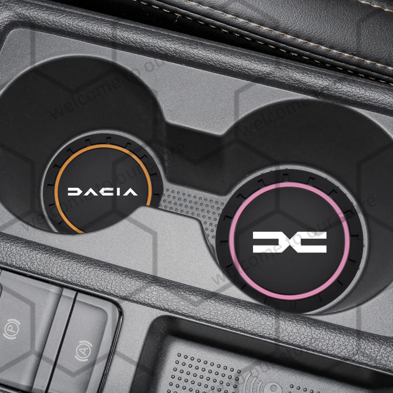 2pcs For Duster Jogger Sandero Stepway Lodgy Spring Emblem Car Coaster Water Cup Slot Non-Slip Pad Auto Interior Accessories view 2