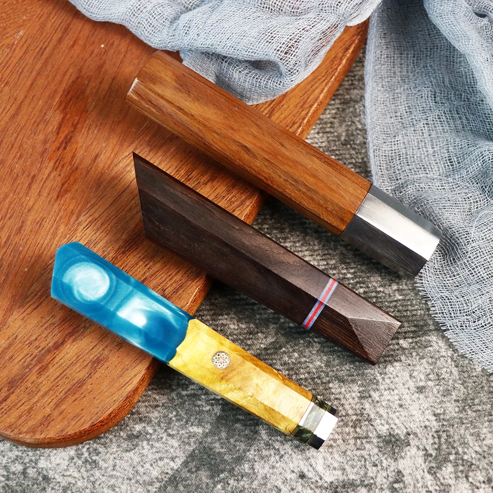 DIY uchwyt noża naturalna ochrona środowiska ośmiokątna niebieska żywica akcesoria do uchwytów sześciokątny jaskółczy ogon drzewo sandałowe EDC — zdjęcie 5
