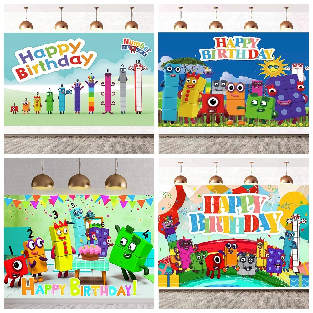 Kids Education Name - Blok Bangunan Angka Latar Belakang Pelangi