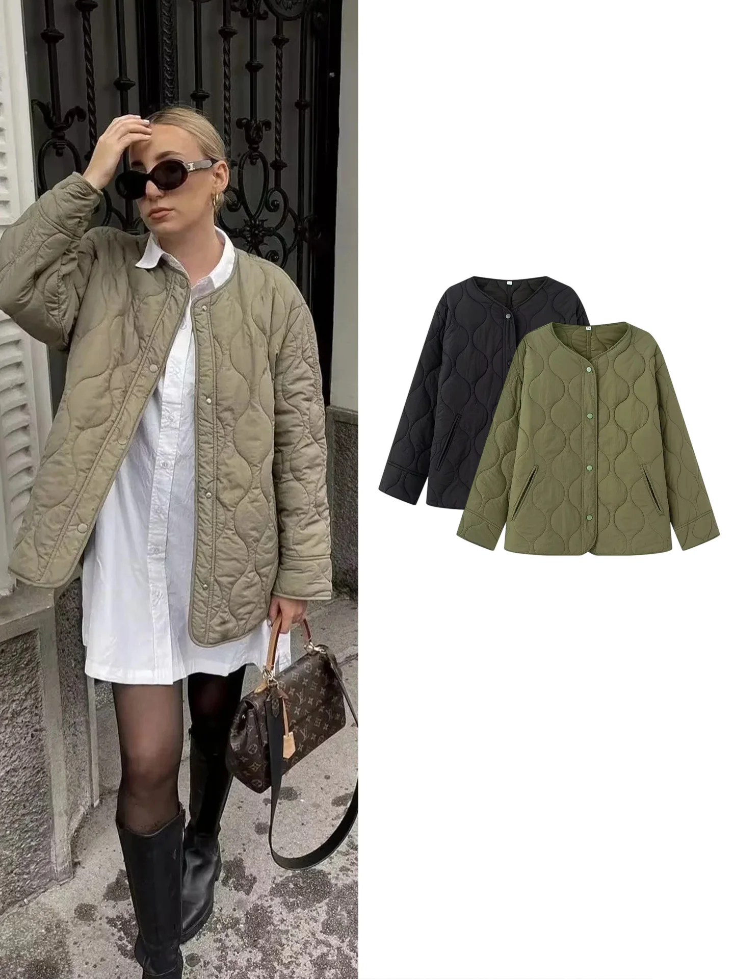 Loose Fit Cotton Jacket Street Style round Neck Long Sleeve New Autumn Women's Outerwear Multi-Buckled Single-Row Coat